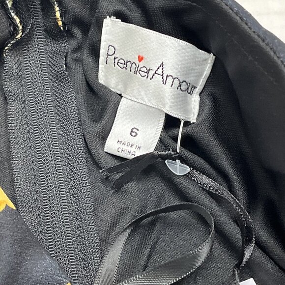 Premier Amour Dress Women 6 Black Yellow Floral Asymmetrical Retro Pin Up - Picture 10 of 12